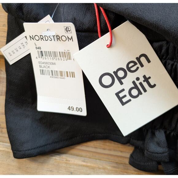 NEW Open Edit Satin Crop Top Large Black Ruffle Ruched Deep V Flutter Sleeve - Picture 10 of 11